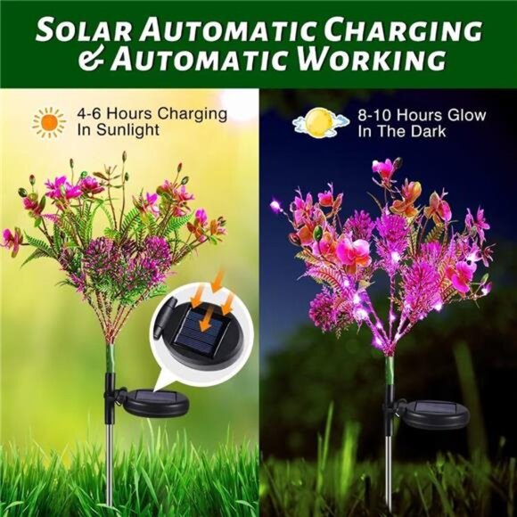 Garden Solar Lights Outdoor Waterproof IP65, 2PK Phalaenopsis Solar Flowers - Picture 4 of 7